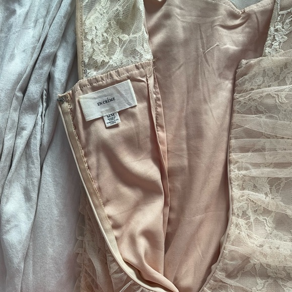 Classy Ivory and Tan Sheer Cocktail Dress - Picture 8 of 9